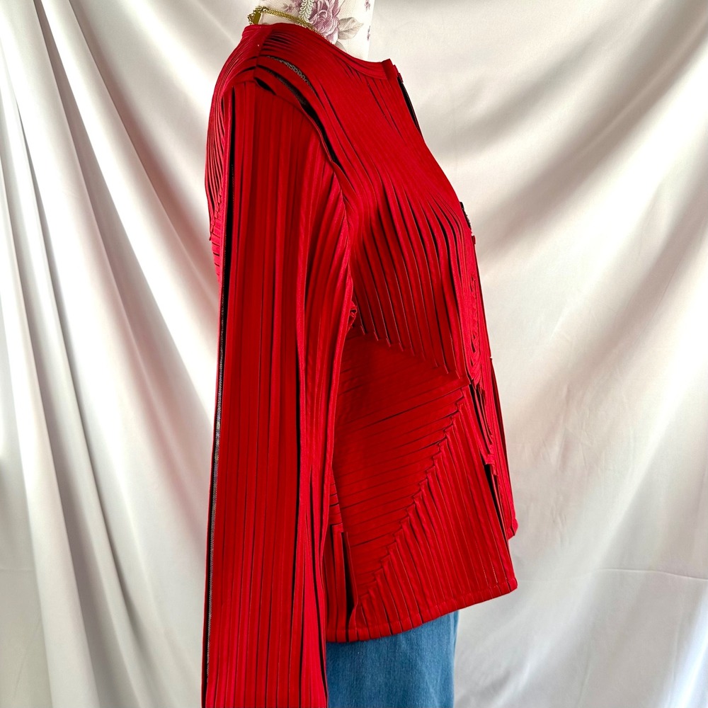 Vintage Laura Ashley Red Applique Ribbon Mesh Jacket Petite Medium Avant Garde - Picture 16 of 17